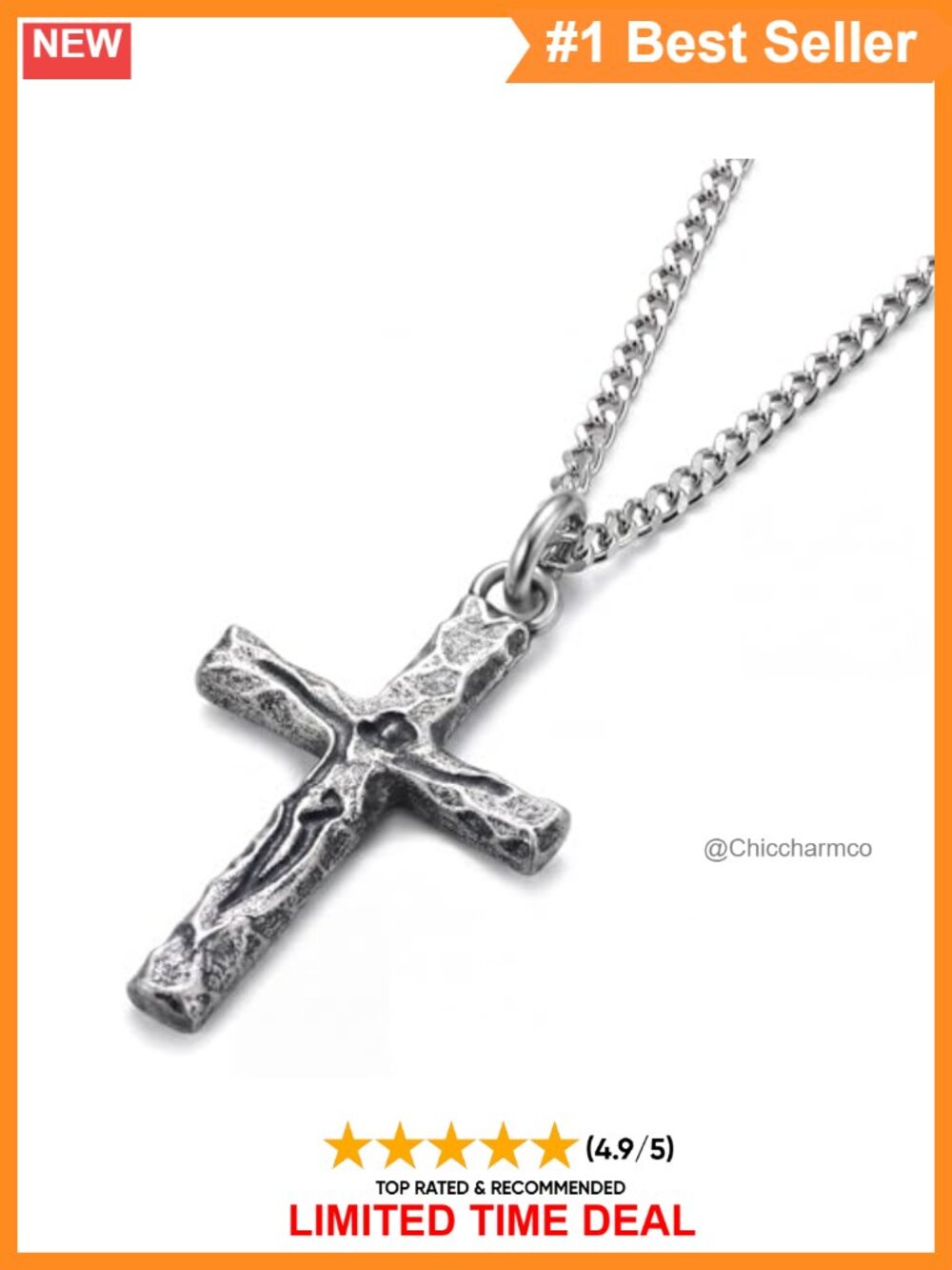 925 Sterling Silver Crucifix Necklace Men Carved Jesus Cross Cuban Chain